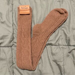 Wool Over the Knee Cable Knit Boot Socks Brown Taupe Camel (women one size)